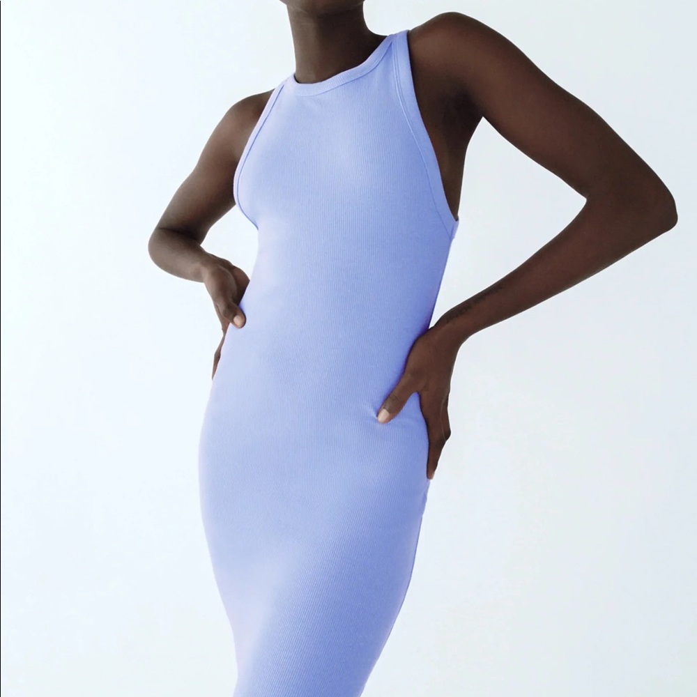 Zara Light Blue Ribbed Dress